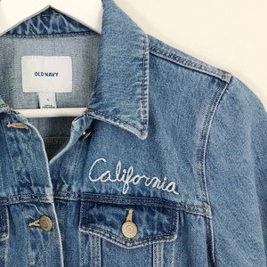 Denim Jacket w/ Embroidery Palm Tree + California